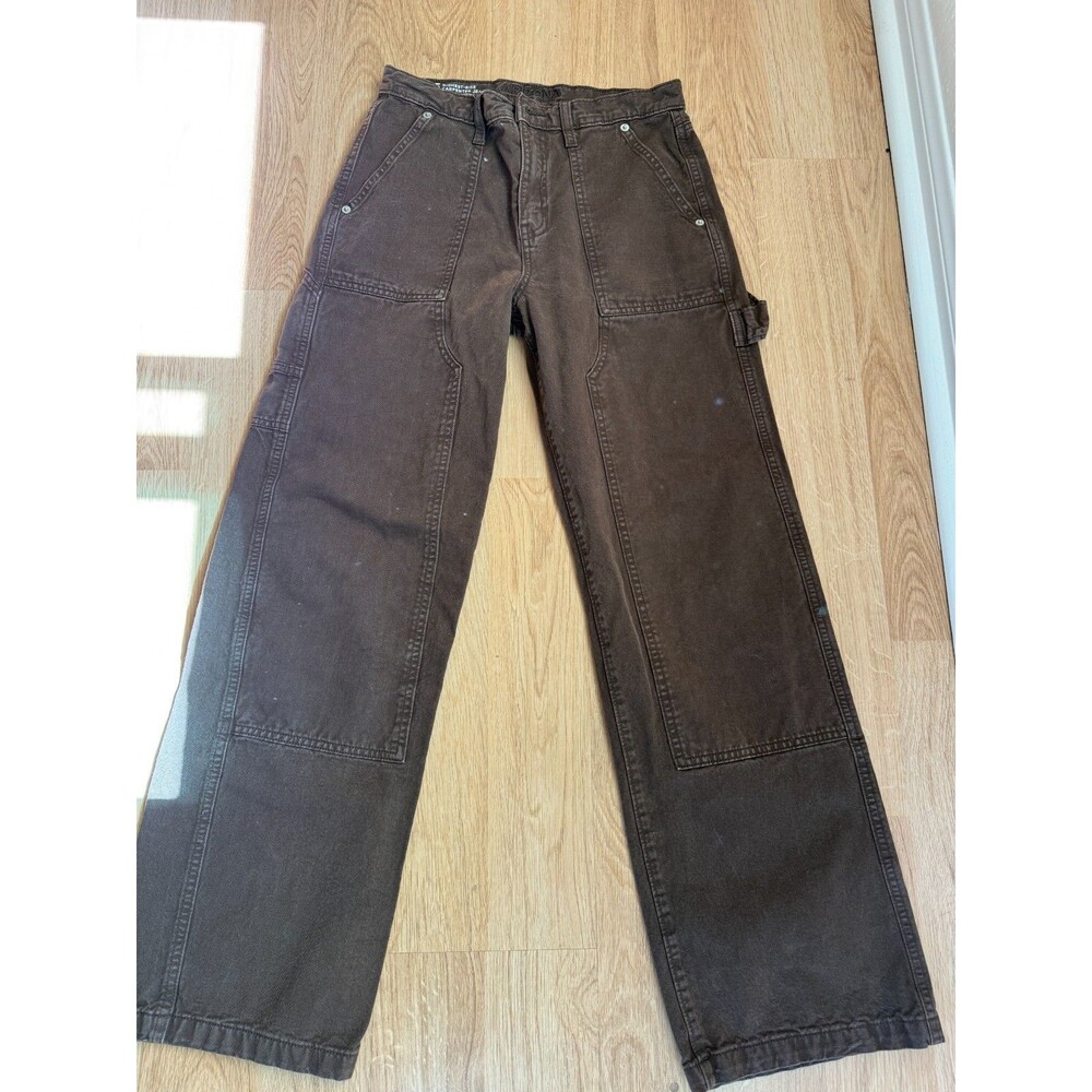 Arizona Jean Co Carpenter Jeans Womens 5 Highest Rise Wide Leg Brown Y2K Utility